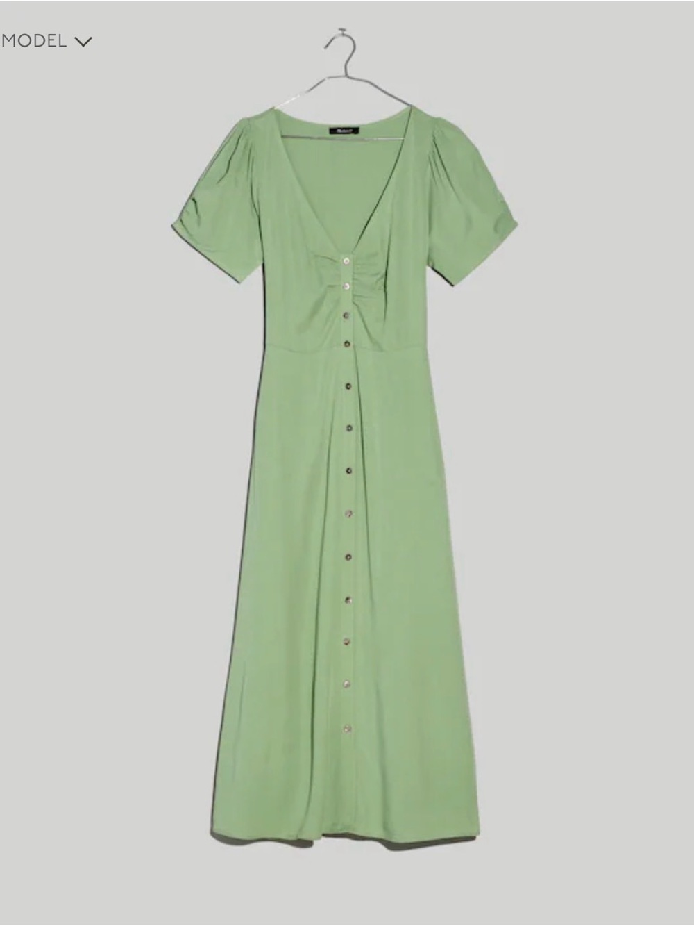 Madewell Sage Green Midi Button-Front Summer Dress Size 2